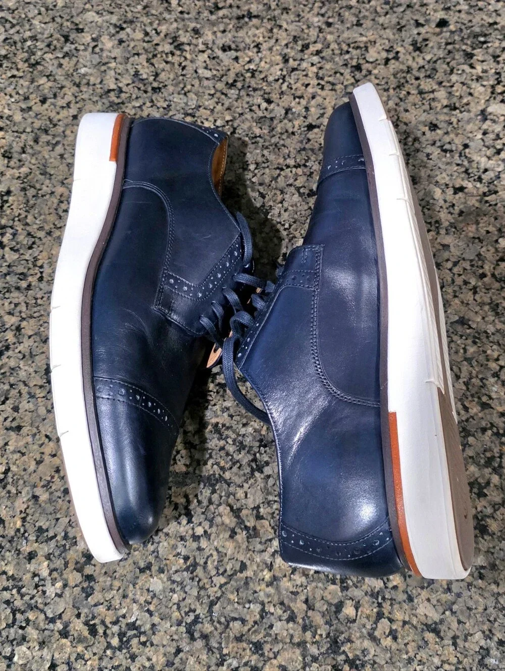 Allen Edmonds Caleb Hybrid Navy Blue Cap Toe Derby Oxford Dress Shoes Mens 10  D